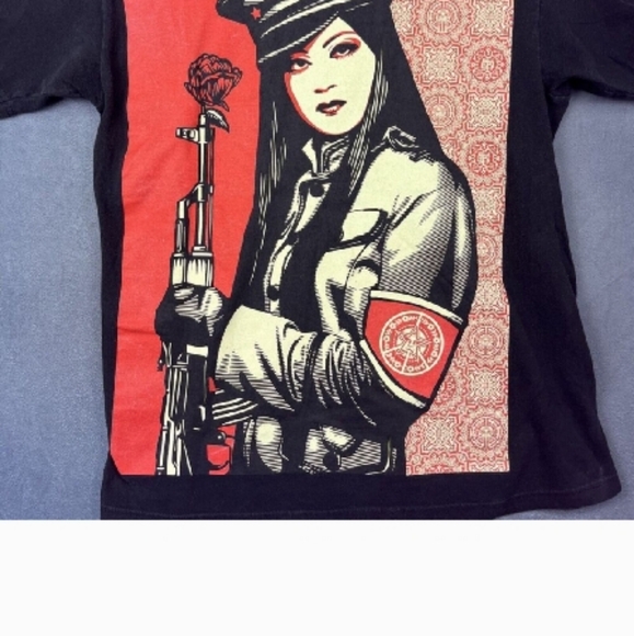 Obey Propaganda Peace Guard Rose 🌹 Fairey Art Black Graphic Tee - Short Sleeve - Picture 3 of 5